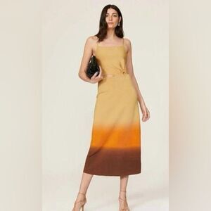 Sandro Ajá Orange Gradient Front Ring Midi Dress